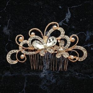 NEW Crystal Y2K gold rose Bridesmaid Headdress Bridal Hair Comb Clip